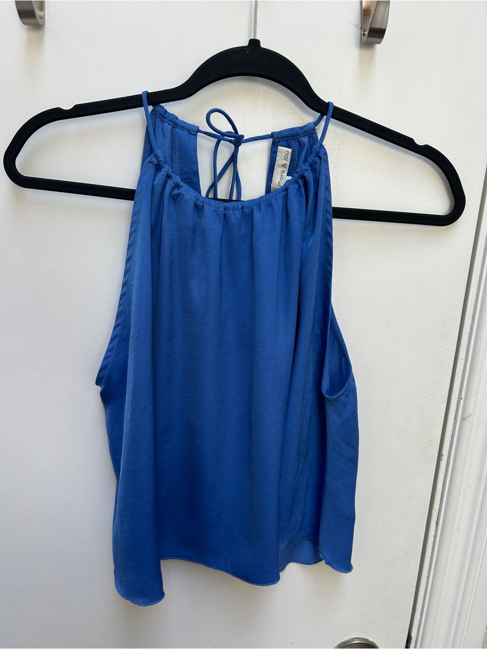 Blue Halter Neck Silk-Like Tank Top